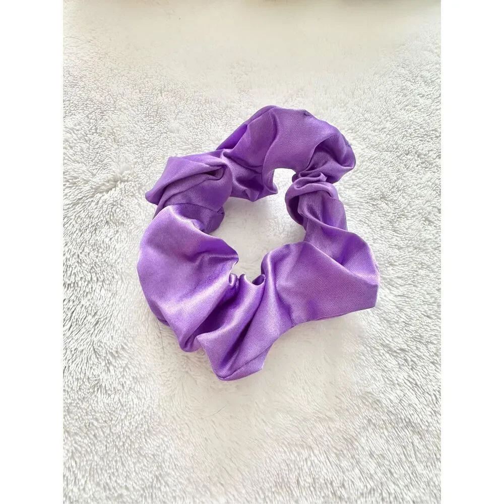 Bright purple color satin hair scrunchie ￼